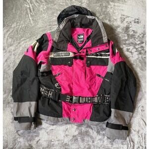The North Face Steep Tech Jacket Womens Medium Pink Black Grey Ski Shell Vtg